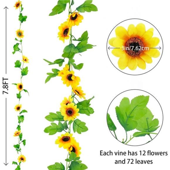4Pcs 31.2FT Artificial Sunflower Vines Decor Faux Sunflowers Garland Faux Flower - Picture 2 of 7